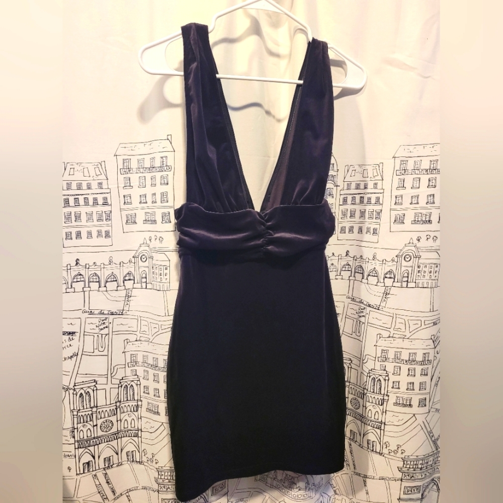 NWT Women's Hope's Tic Toc Black Velvet Mini Dress Size Medium